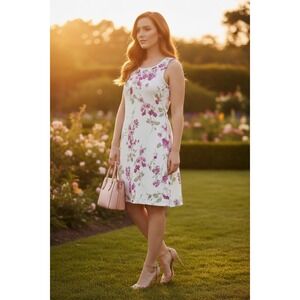 Ronni Nicole Womens White Purple Floral Eyelet A-Line Sleeveless Dress Size M